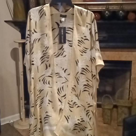 NWT Harve' Bernard 100% viscose multi-colored foliage print cardigan Sz OS - Picture 6 of 9